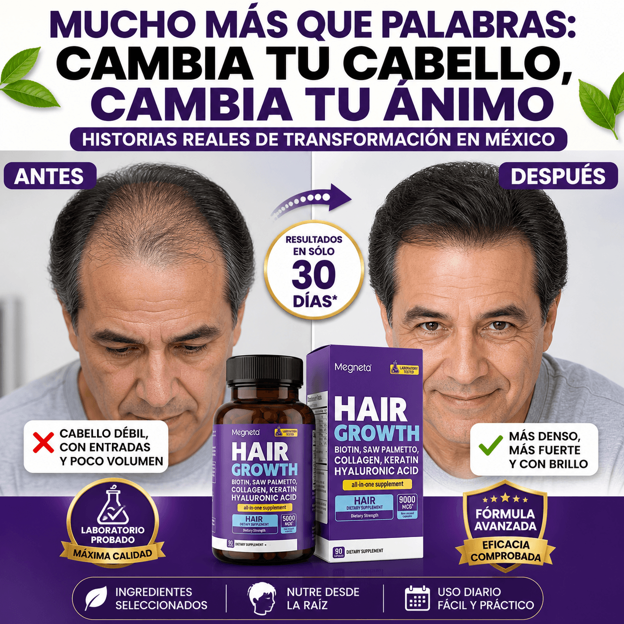 Cápsulas de Crecimiento Capilar con Ácido Hialurónico y Keratina