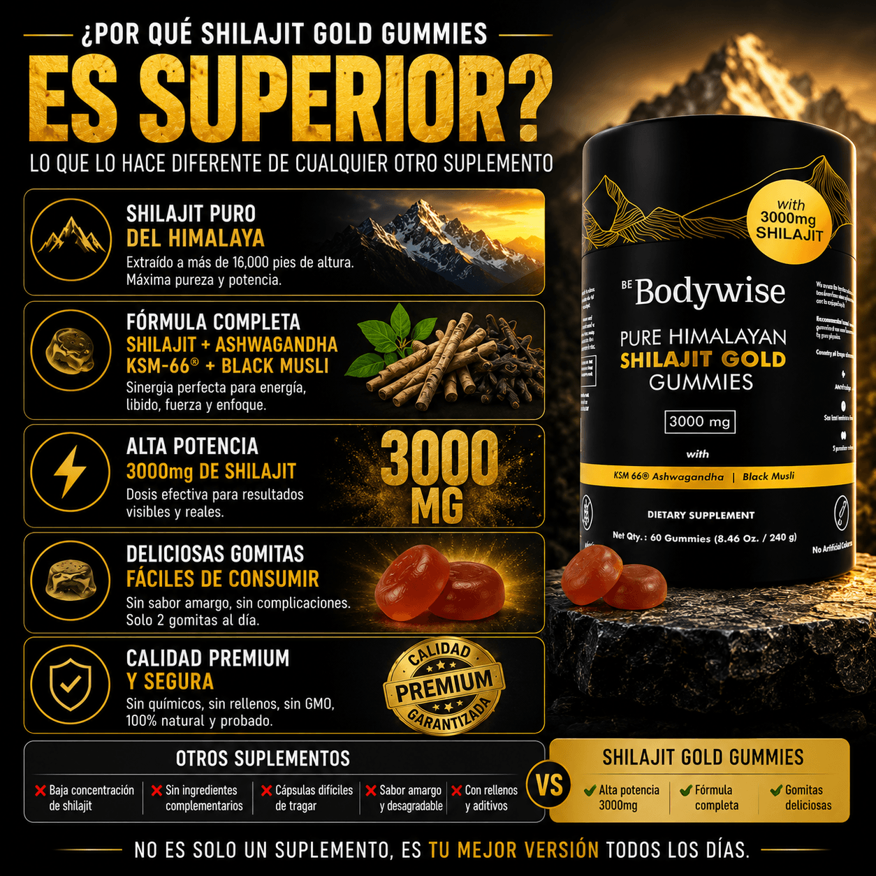 Gomitas de Shilajit del Himalaya – 60 Unidades