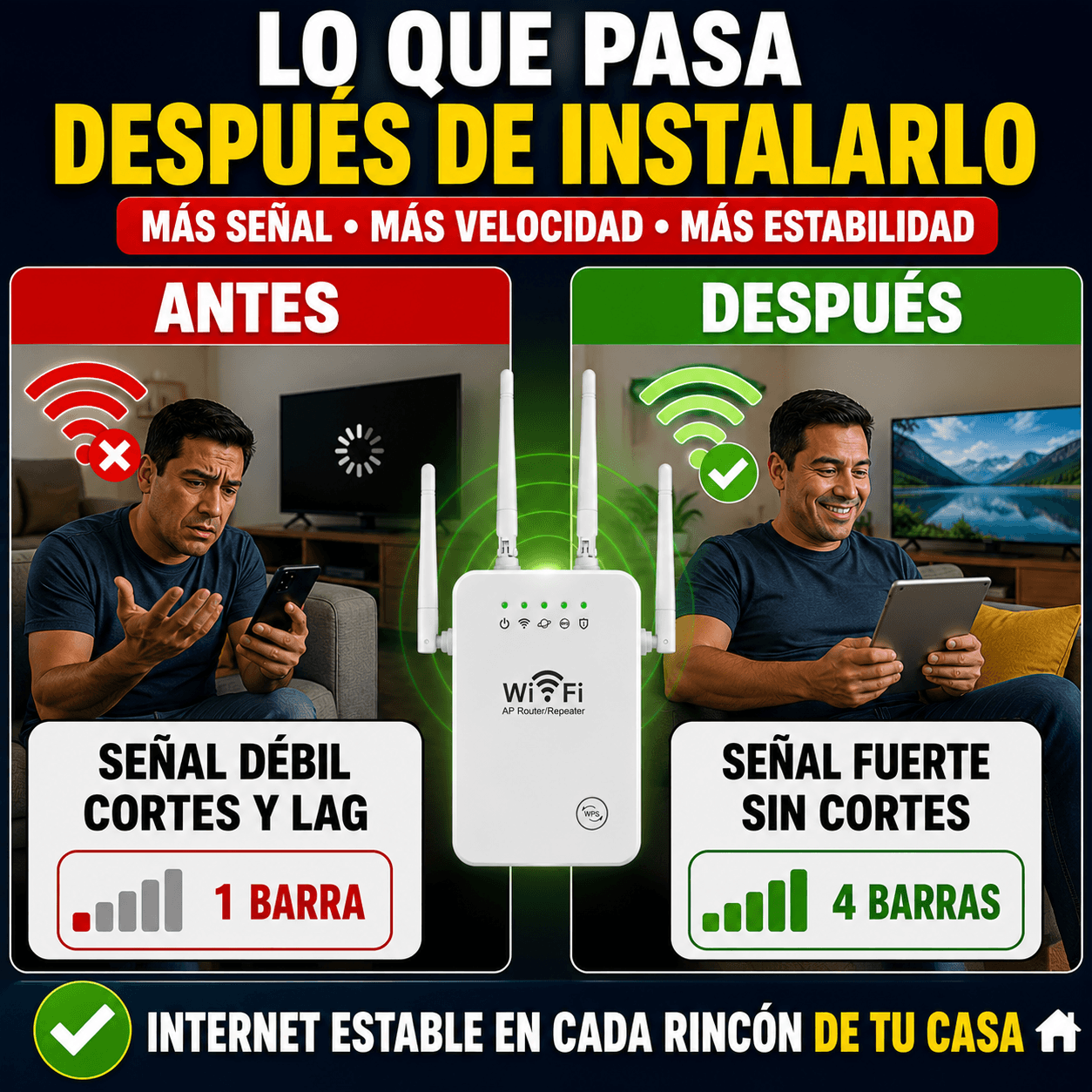 Repetidor WiFi Dual Band de 4 Antenas