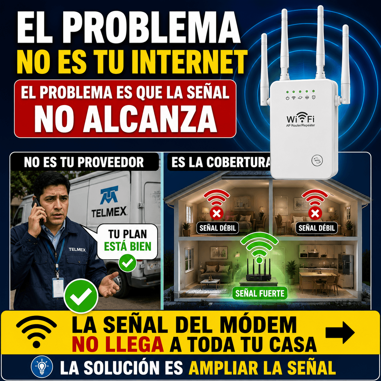Repetidor WiFi Dual Band de 4 Antenas