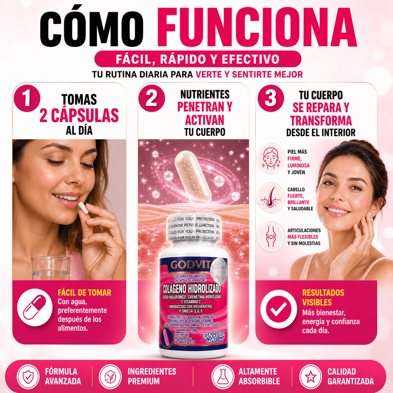 Colágeno Hidrolizado Multi-Tipo GODVITA - 60 Capsulas