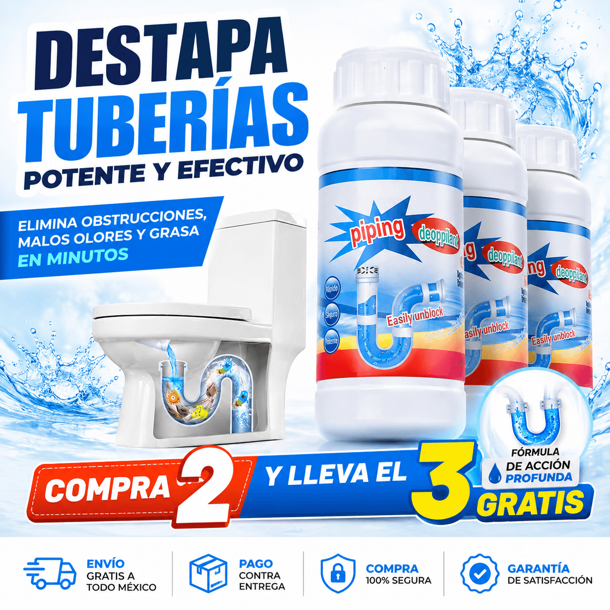 Turbo Drain™ Destapa Tuberías lleva 2 + 1 GRATIS