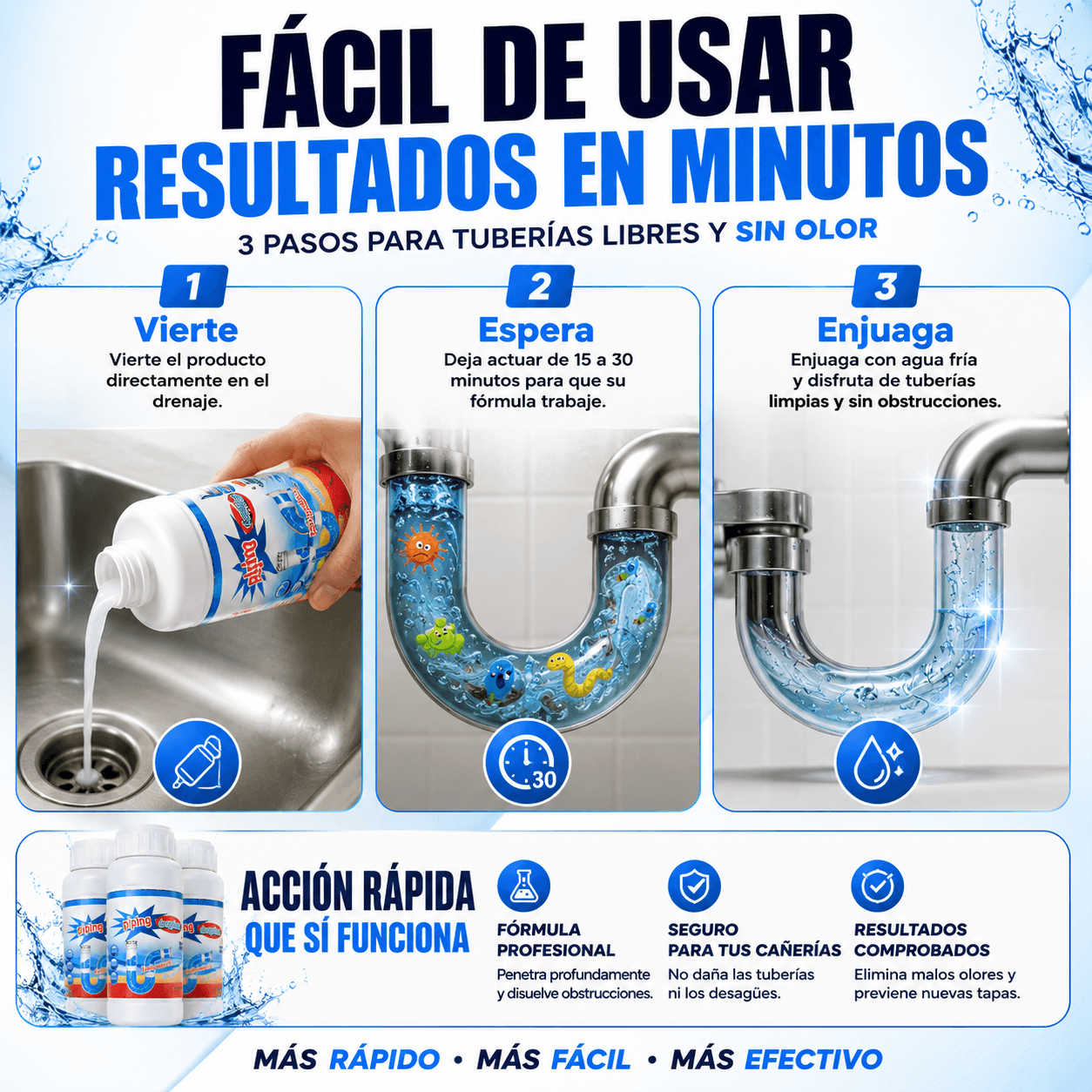 Turbo Drain™ Destapa Tuberías lleva 2 + 1 GRATIS