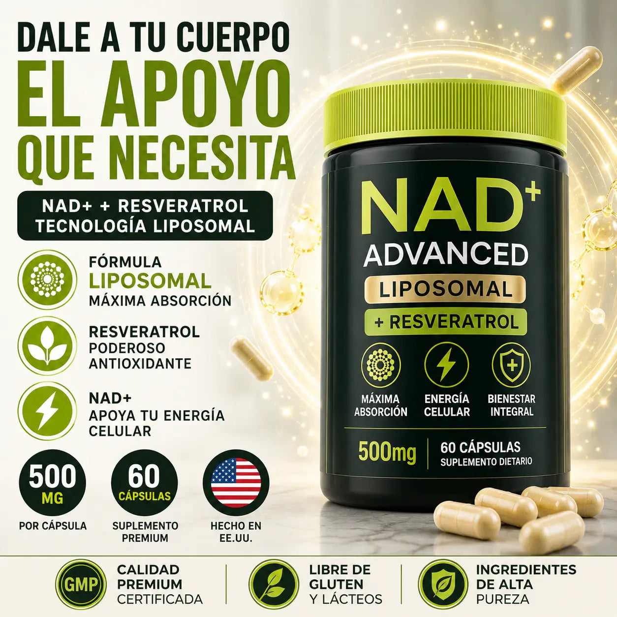 NAD + Cata-Kor  Liposomal con Resveratrol