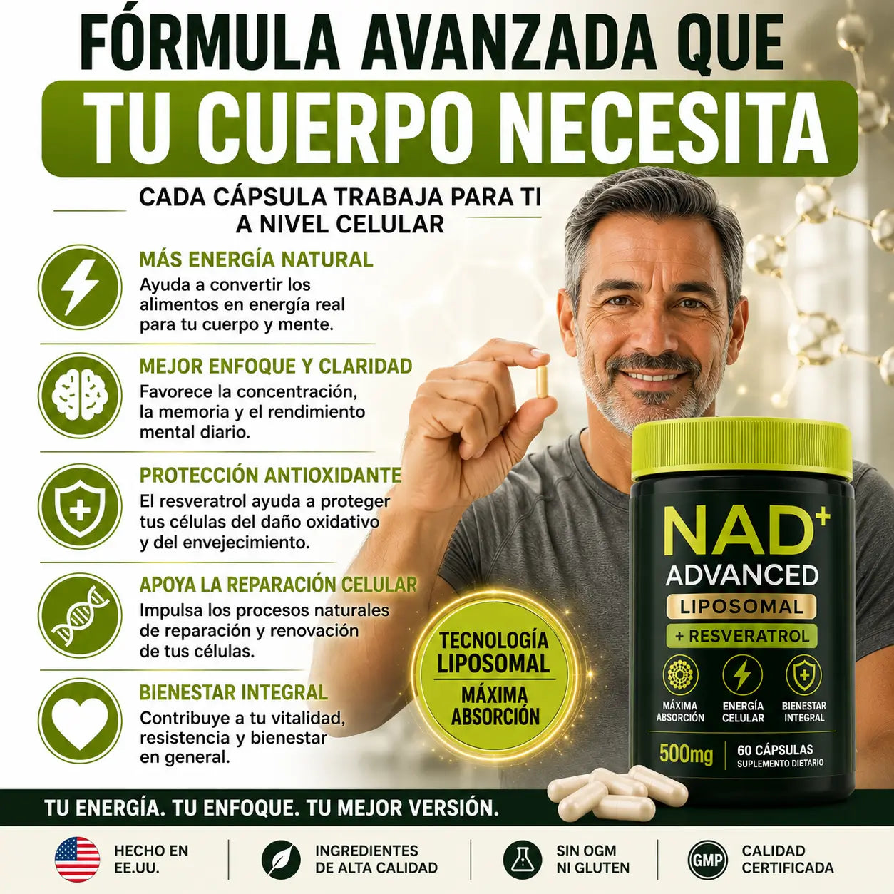 NAD + Cata-Kor  Liposomal con Resveratrol
