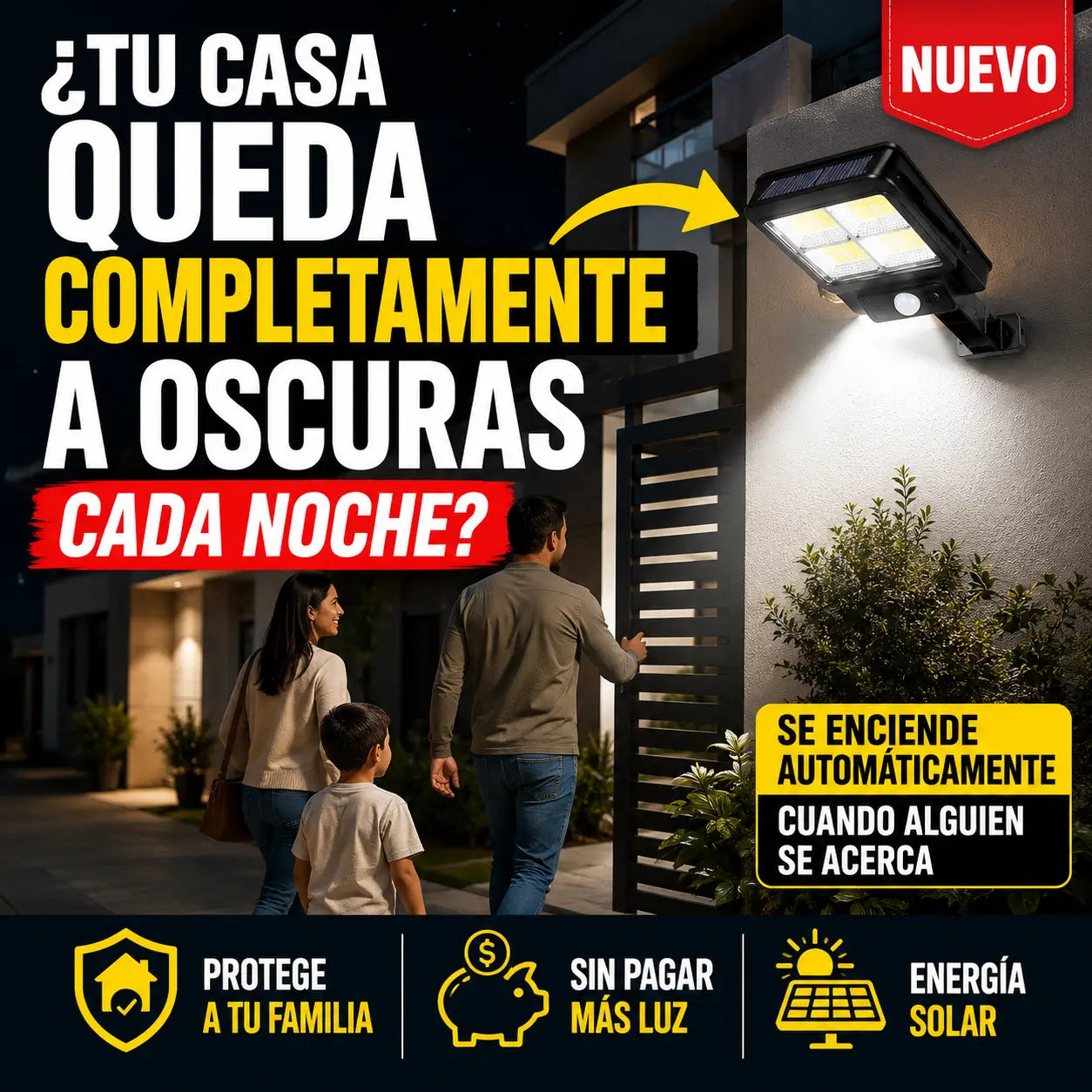 Lámpara Solar LED con Sensor de Movimiento y Control Remoto