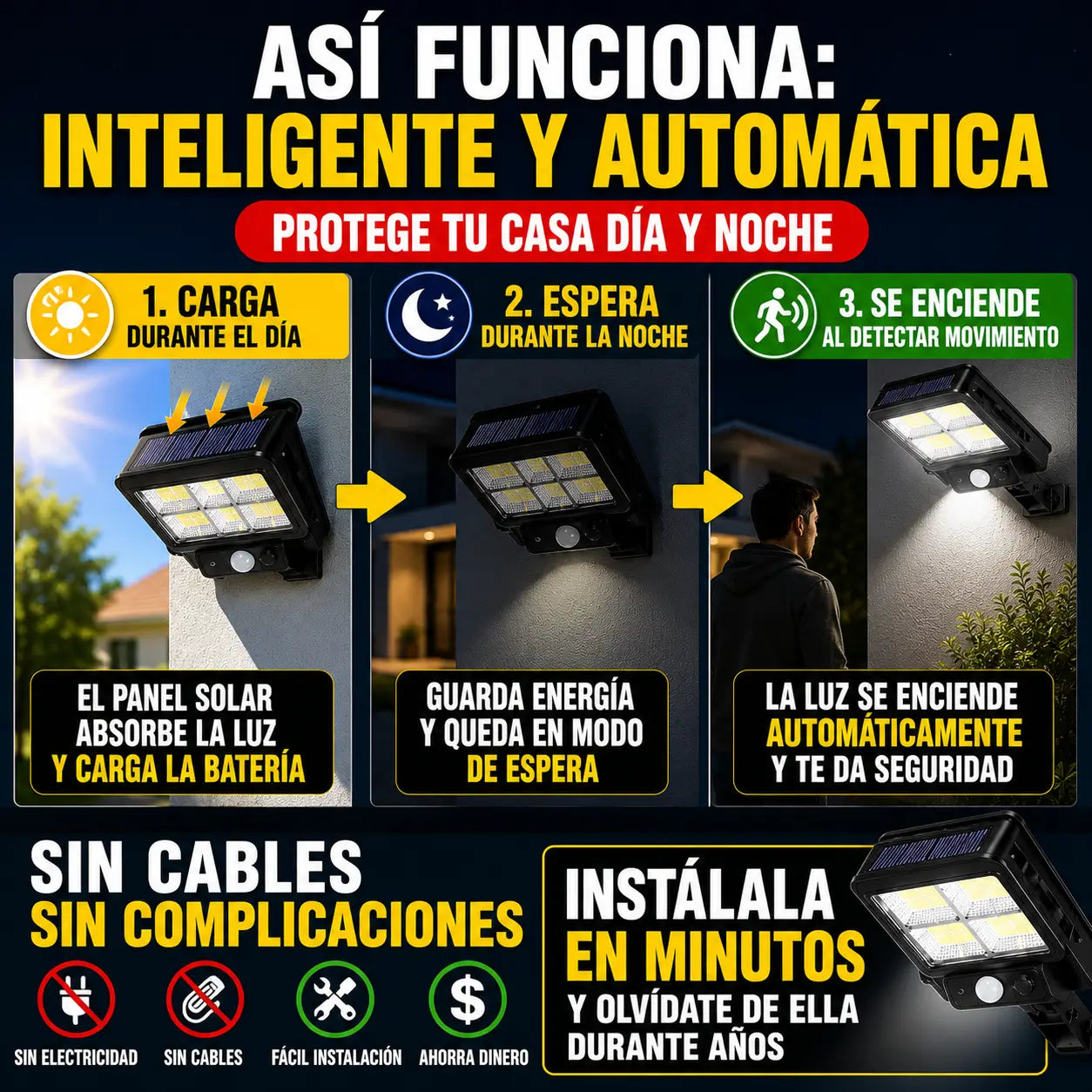 Lámpara Solar LED con Sensor de Movimiento y Control Remoto