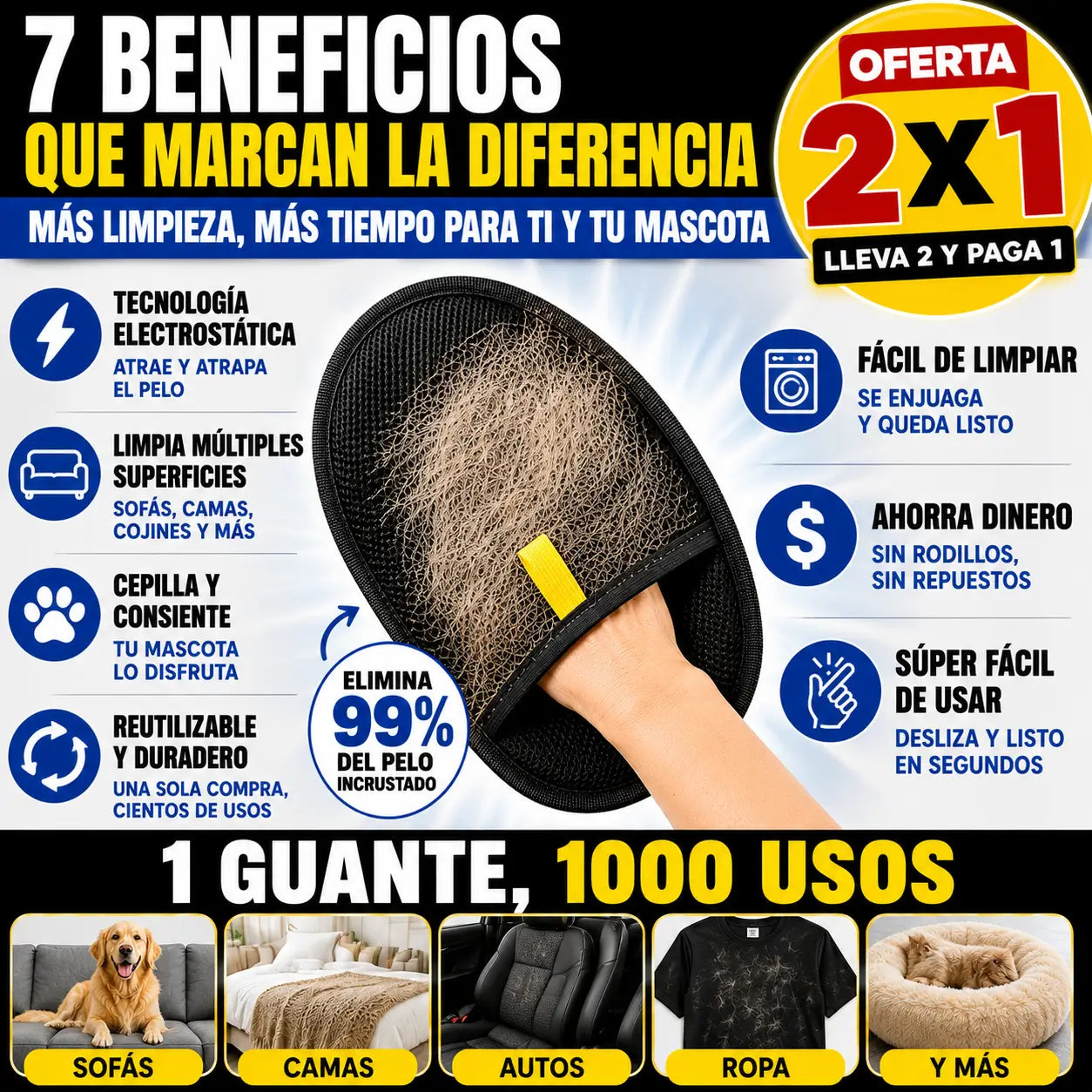 Guante Removedor de Pelo para Mascotas