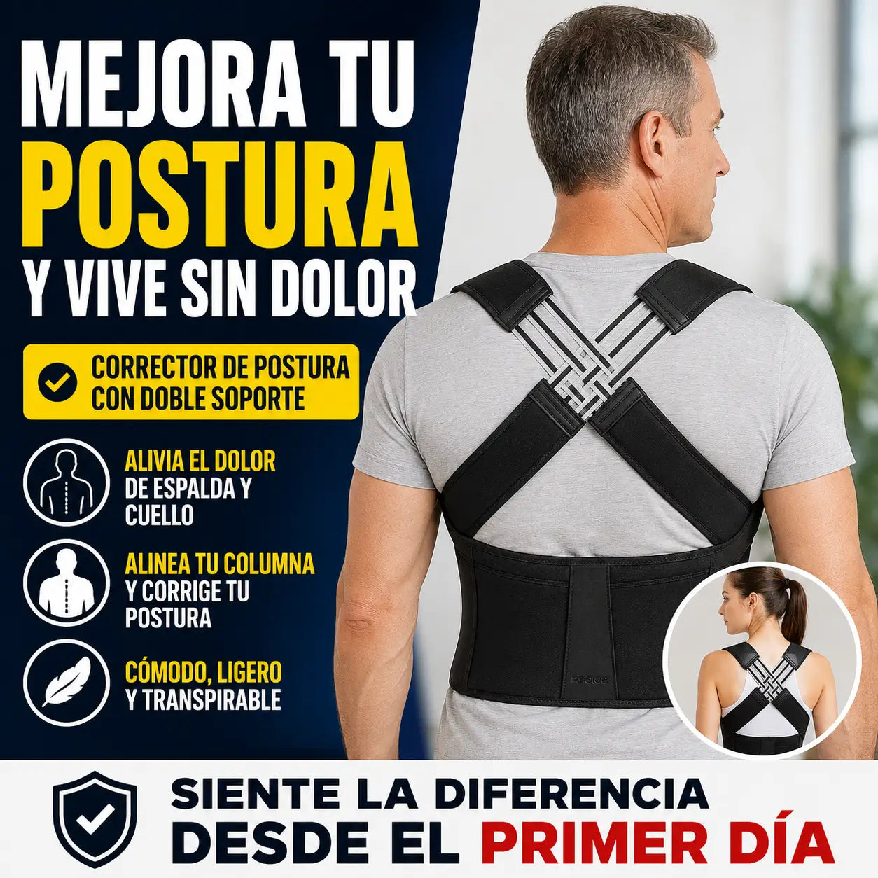 Corrector de Postura Premium™ | Doble Soporte Dorsal y Lumbar