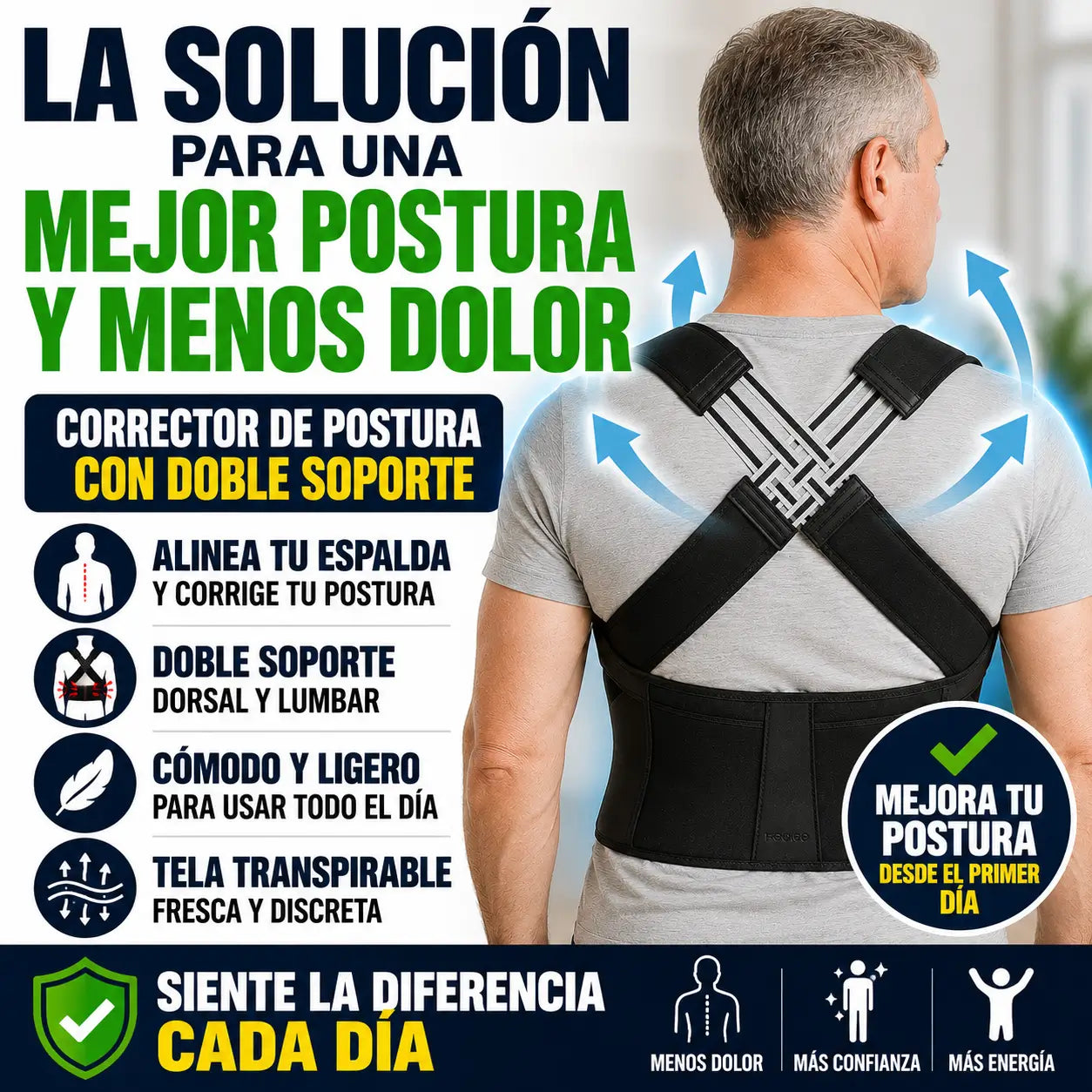 Corrector de Postura Premium™ | Doble Soporte Dorsal y Lumbar