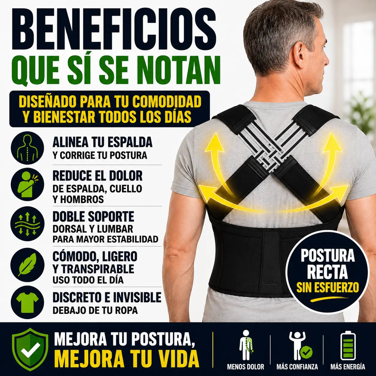 Corrector de Postura Premium™ | Doble Soporte Dorsal y Lumbar