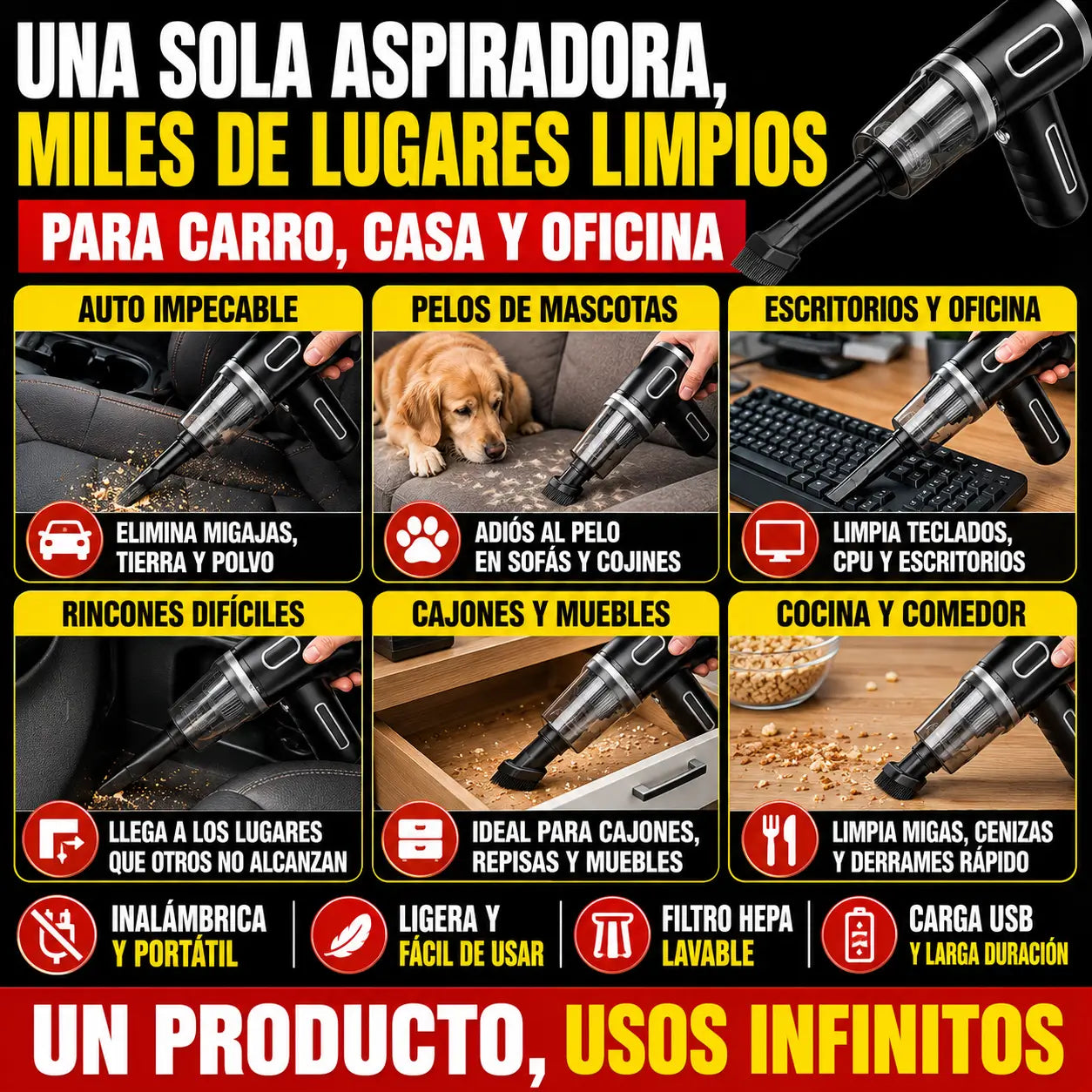 Aspiradora Portátil Para Carro Y Casa