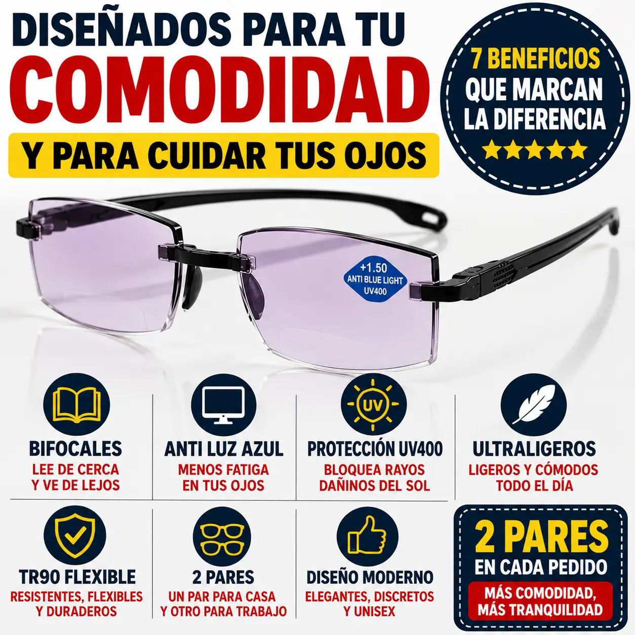 Lentes de Lectura Bifocales TR90 Anti Luz Azul