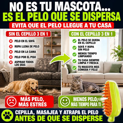 Cepillo Pulverizador 3 en 1 para Mascotas