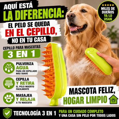 Cepillo Pulverizador 3 en 1 para Mascotas