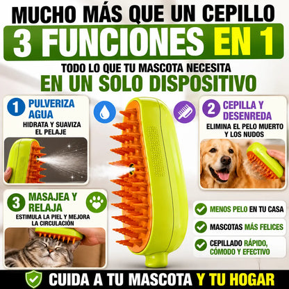 Cepillo Pulverizador 3 en 1 para Mascotas