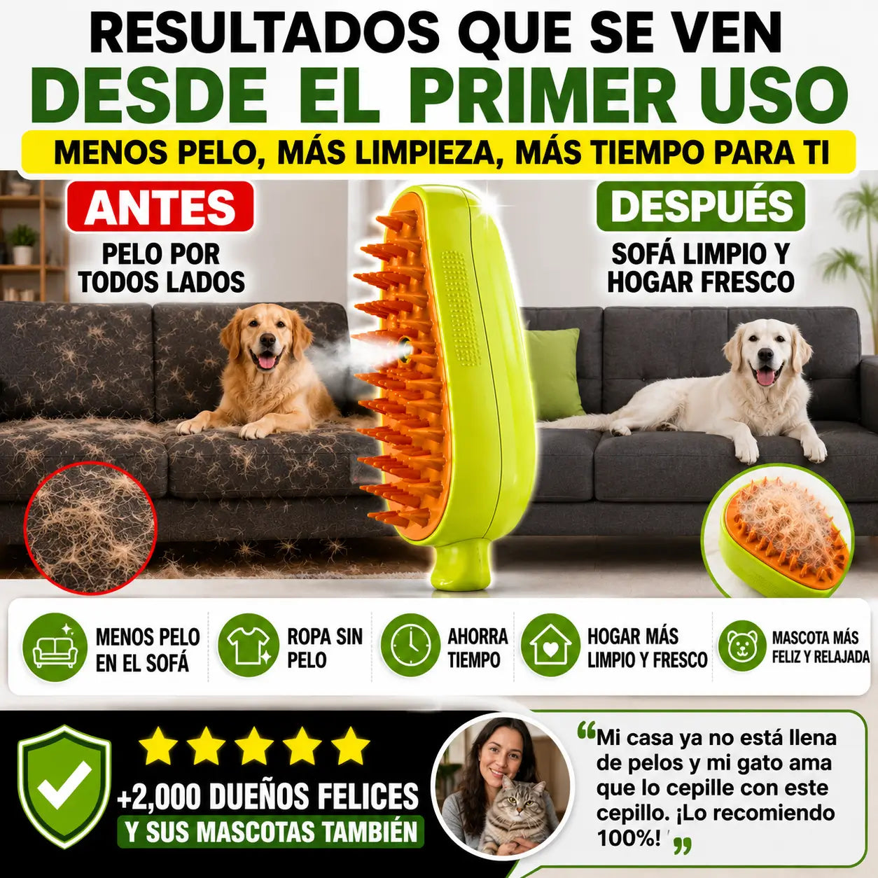 Cepillo Pulverizador 3 en 1 para Mascotas