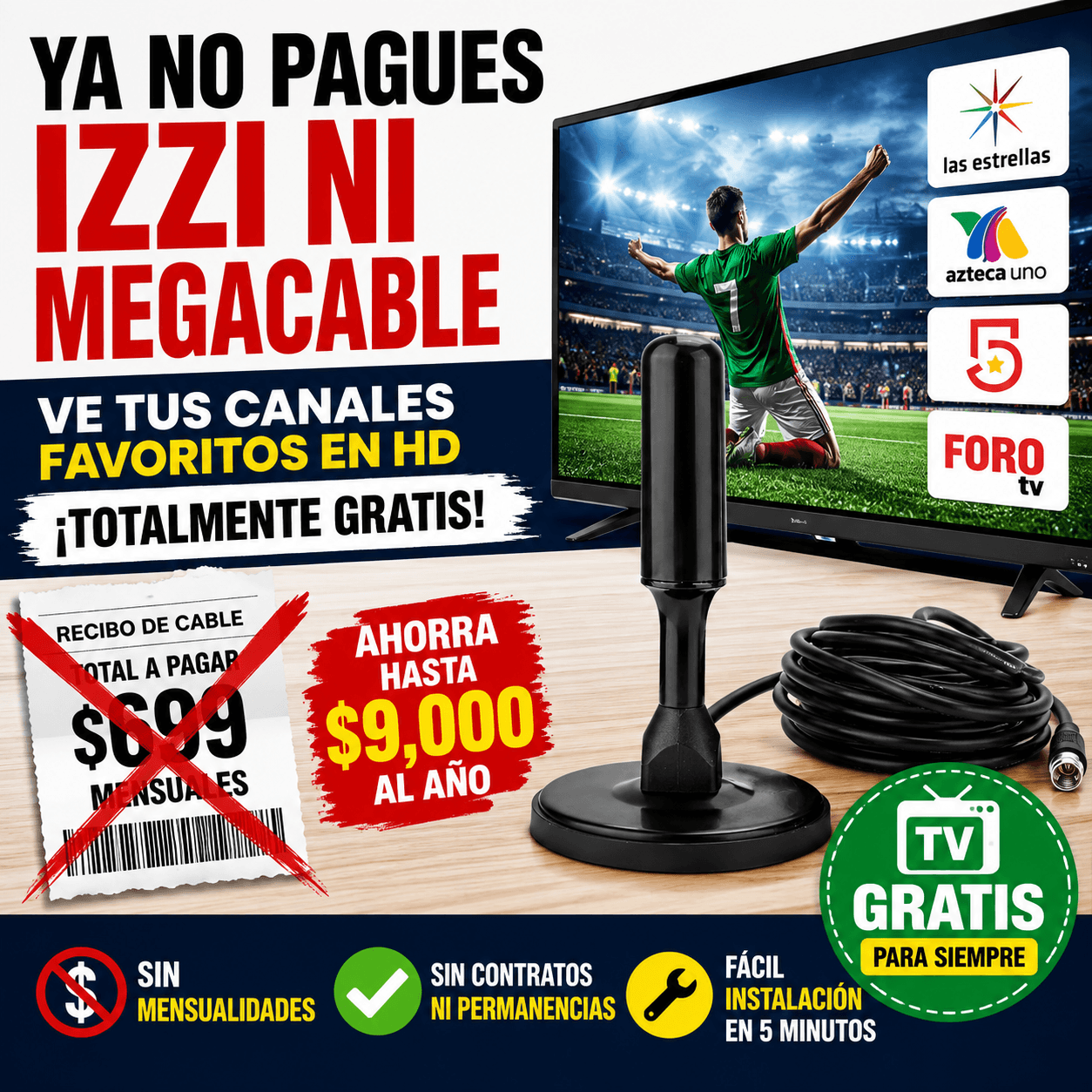 Antena HD de Alta Potencia para TV