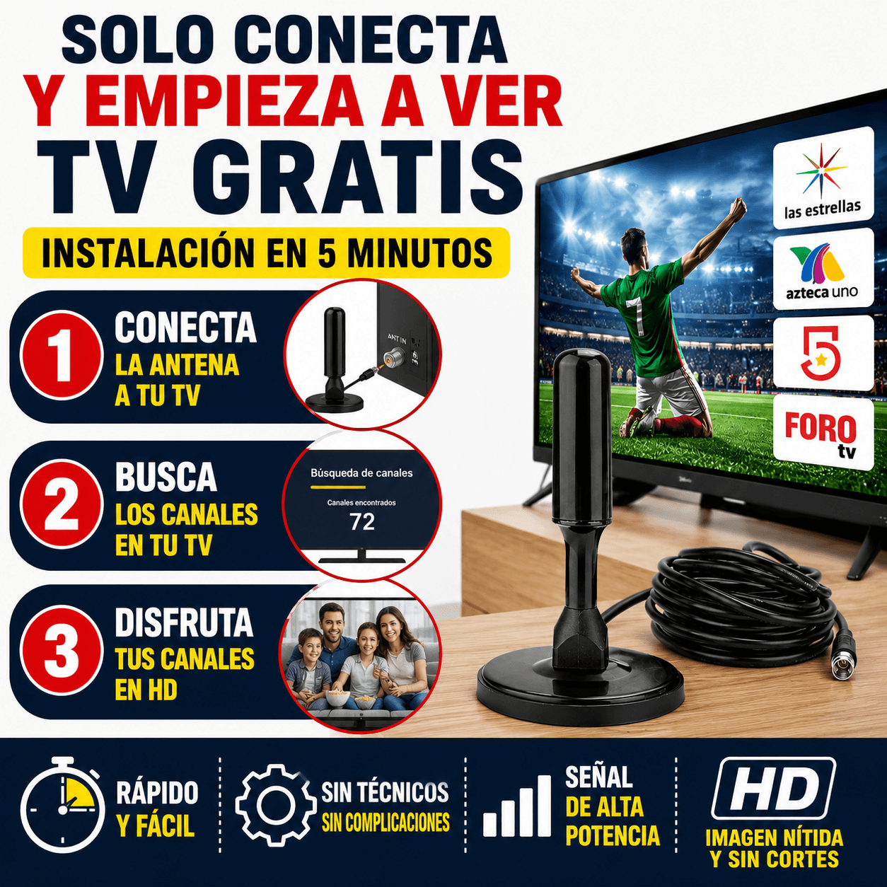 Antena HD de Alta Potencia para TV