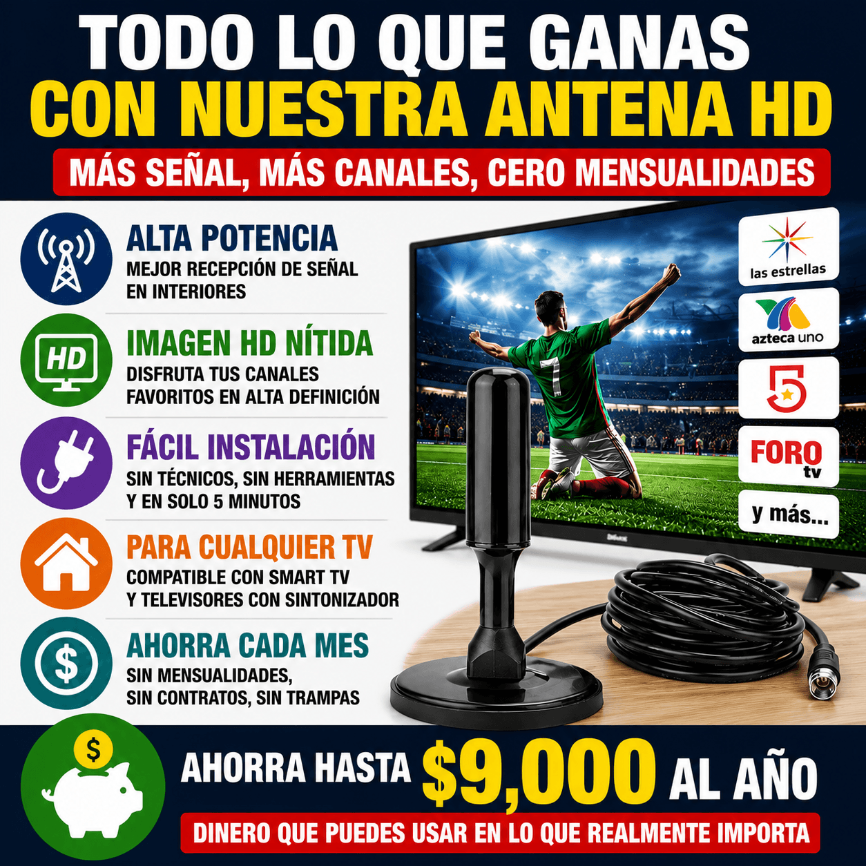 Antena HD de Alta Potencia para TV