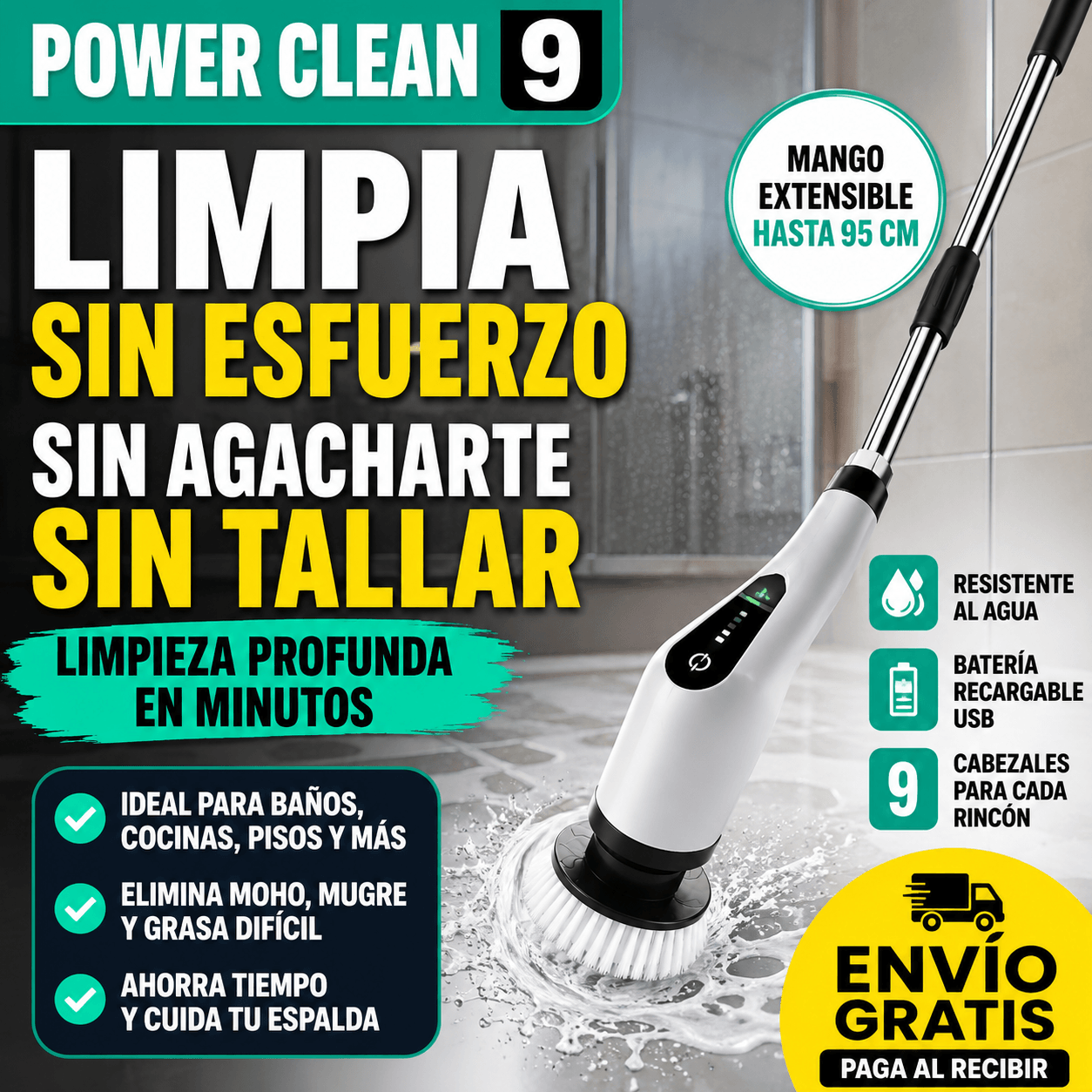 PowerClean™ Cepillo Eléctrico Multifuncional Incluye GRATIS los 9 accesorios