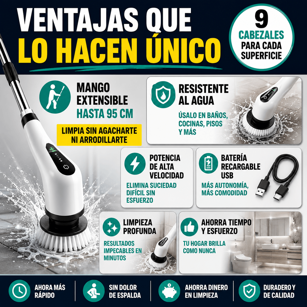 PowerClean™ Cepillo Eléctrico Multifuncional Incluye GRATIS los 9 accesorios