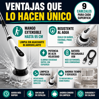 PowerClean™ Cepillo Eléctrico Multifuncional Incluye GRATIS los 9 accesorios