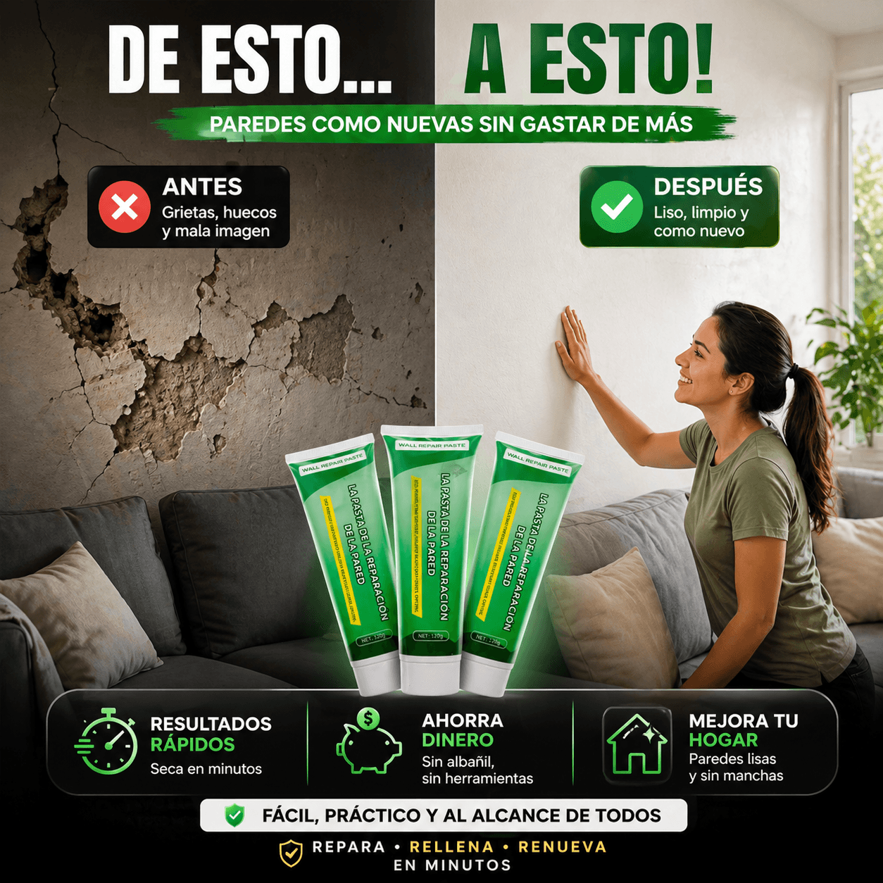RenovaWall™ Crema para restaurar paredes 3x1