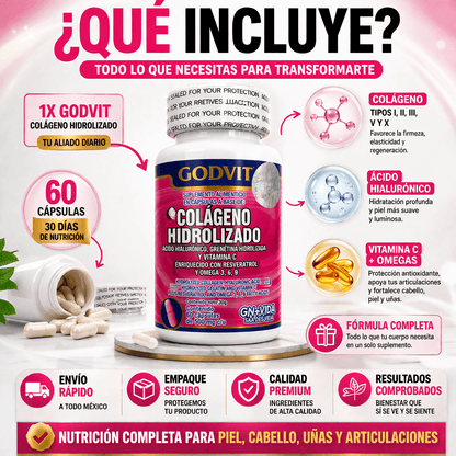 Colágeno Hidrolizado Multi-Tipo GODVITA - 60 Capsulas