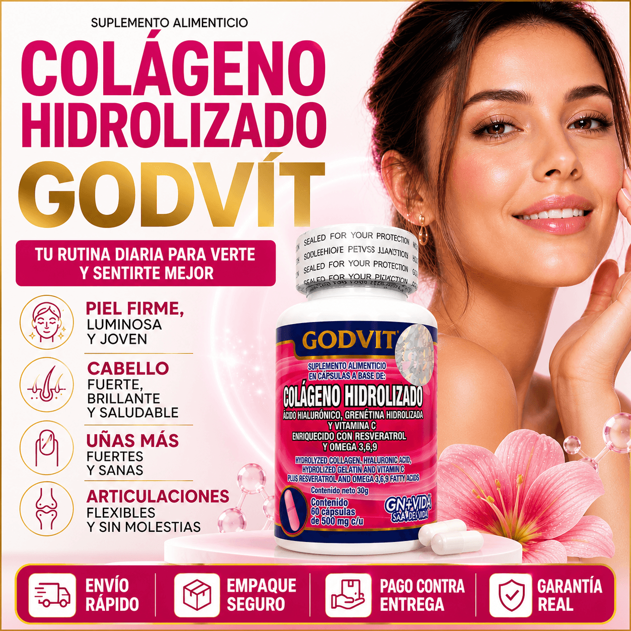 Colágeno Hidrolizado Multi-Tipo GODVITA - 60 Capsulas