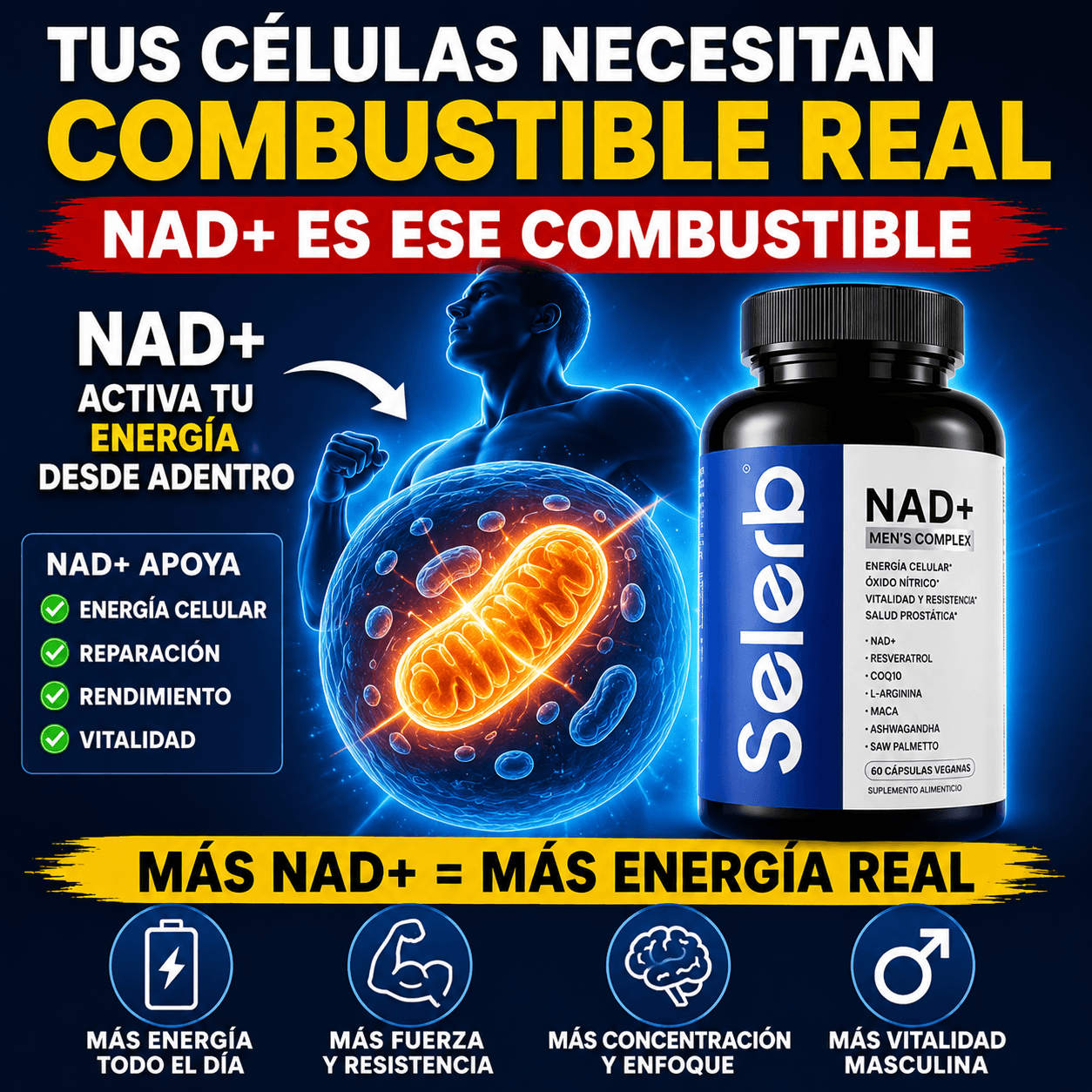 Suplemento Selerb Nad+ MenS Complex 60cp