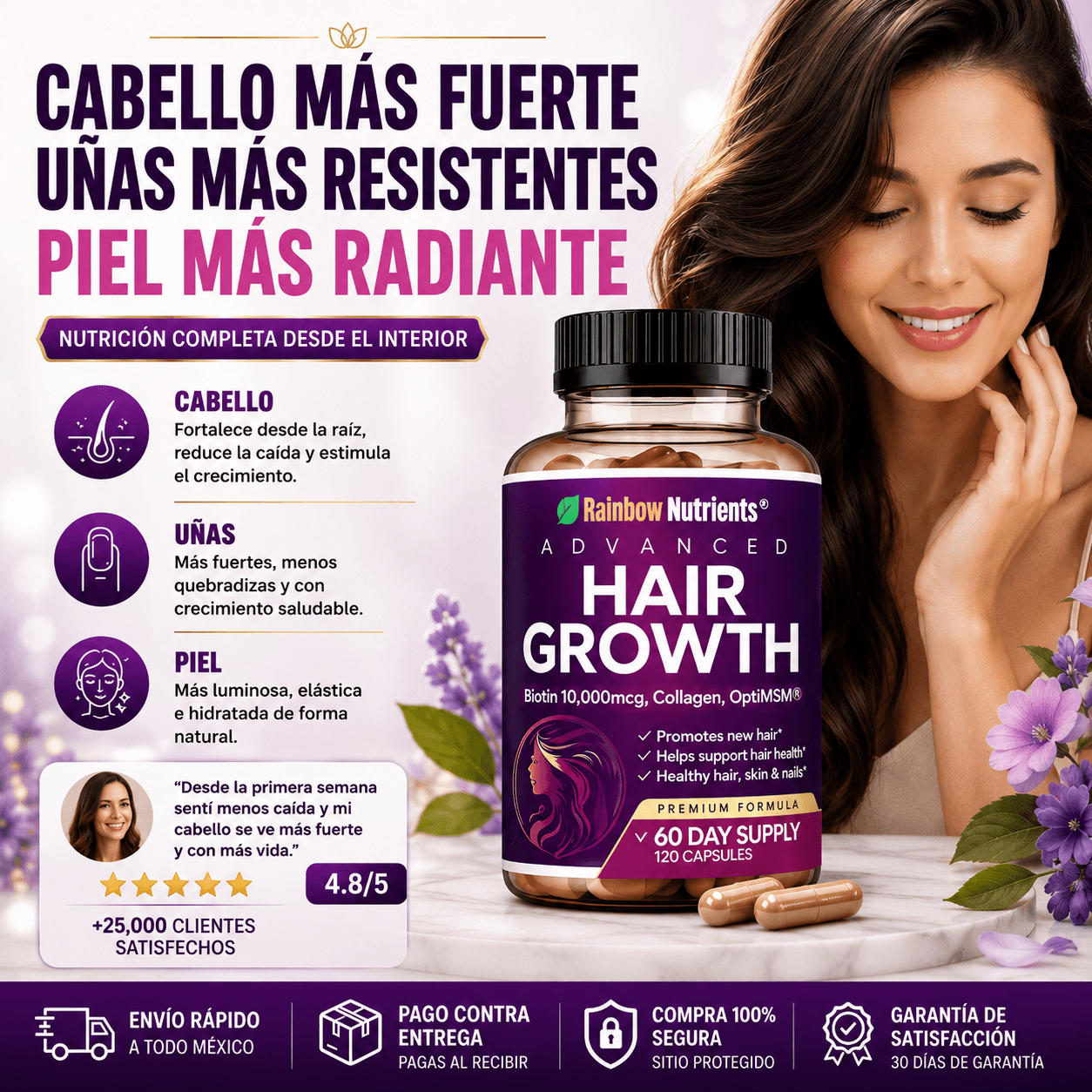 Rainbow Nutrients™   Vitaminas para Cabello, Piel y Uñas 120 capsulas