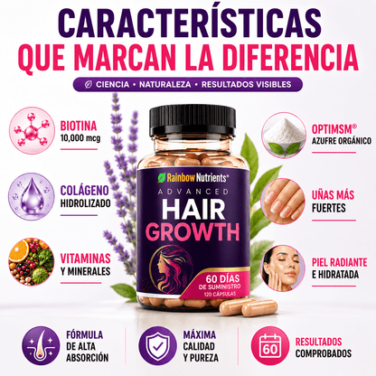 Rainbow Nutrients™   Vitaminas para Cabello, Piel y Uñas 120 capsulas