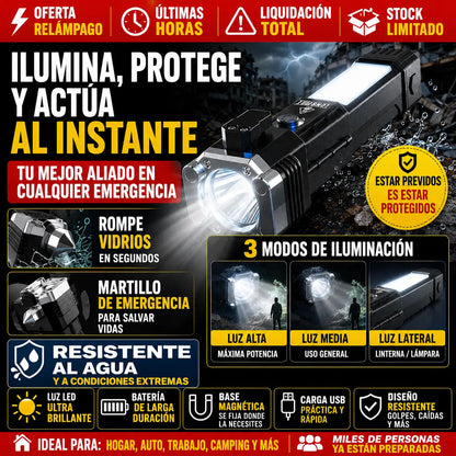 Linterna Multifuncional con Martillo y Power Bank