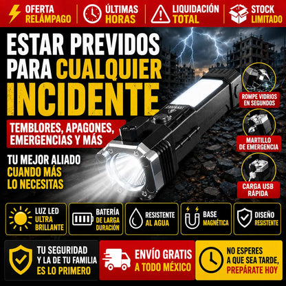 Linterna Multifuncional con Martillo y Power Bank