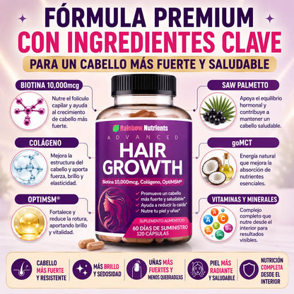 Rainbow Nutrients™   Vitaminas para Cabello, Piel y Uñas 120 capsulas