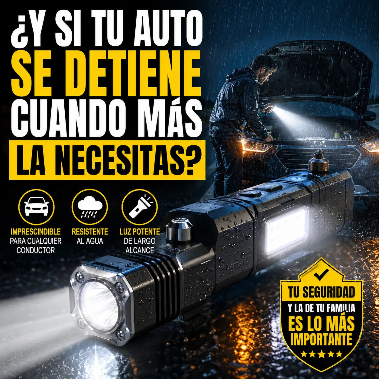Linterna Multifuncional con Martillo y Power Bank