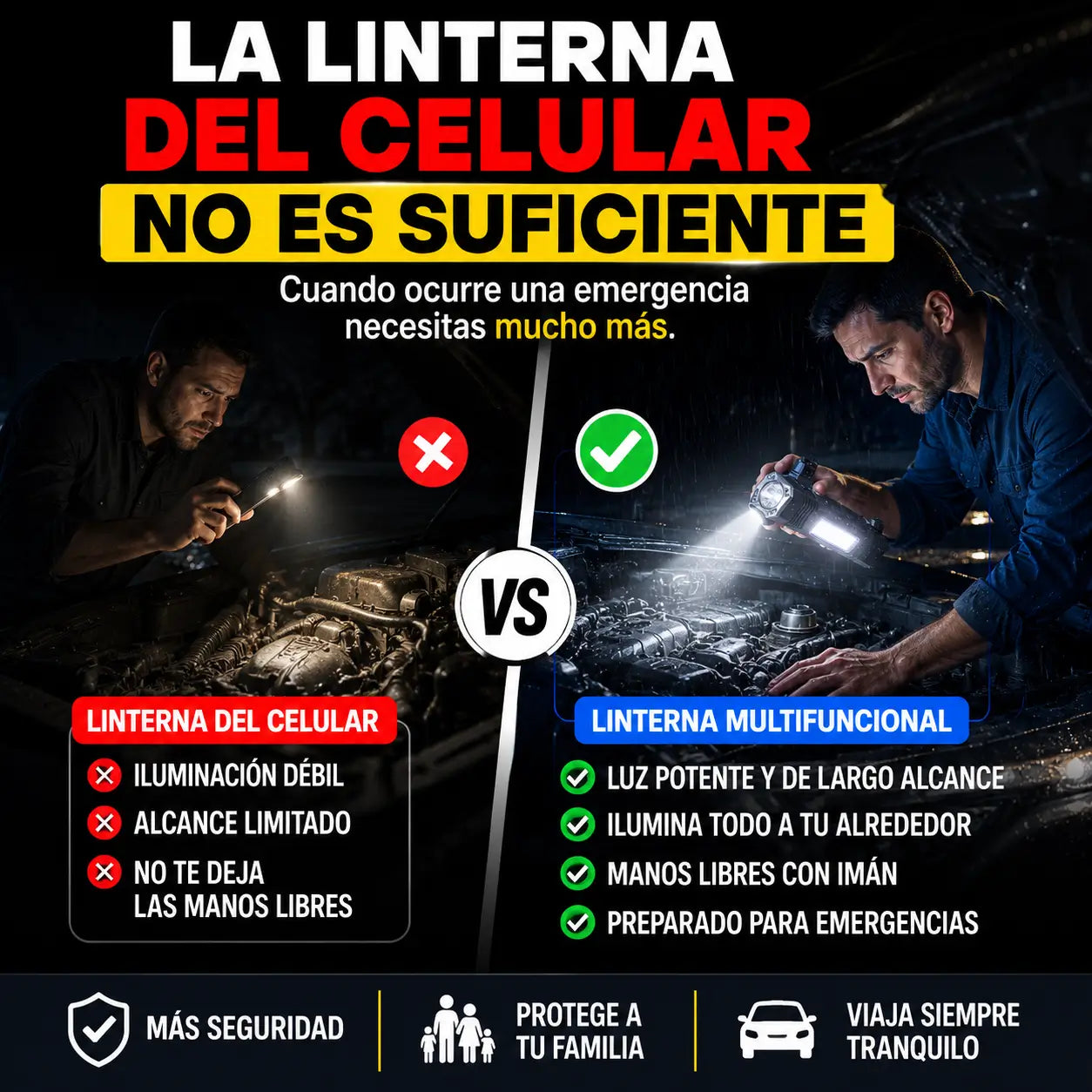 Linterna Multifuncional con Martillo y Power Bank