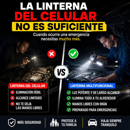 Linterna Multifuncional con Martillo y Power Bank