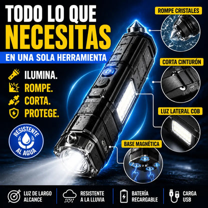 Linterna Multifuncional con Martillo y Power Bank