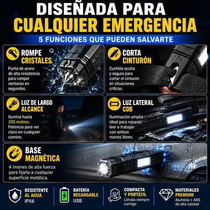 Linterna Multifuncional con Martillo y Power Bank