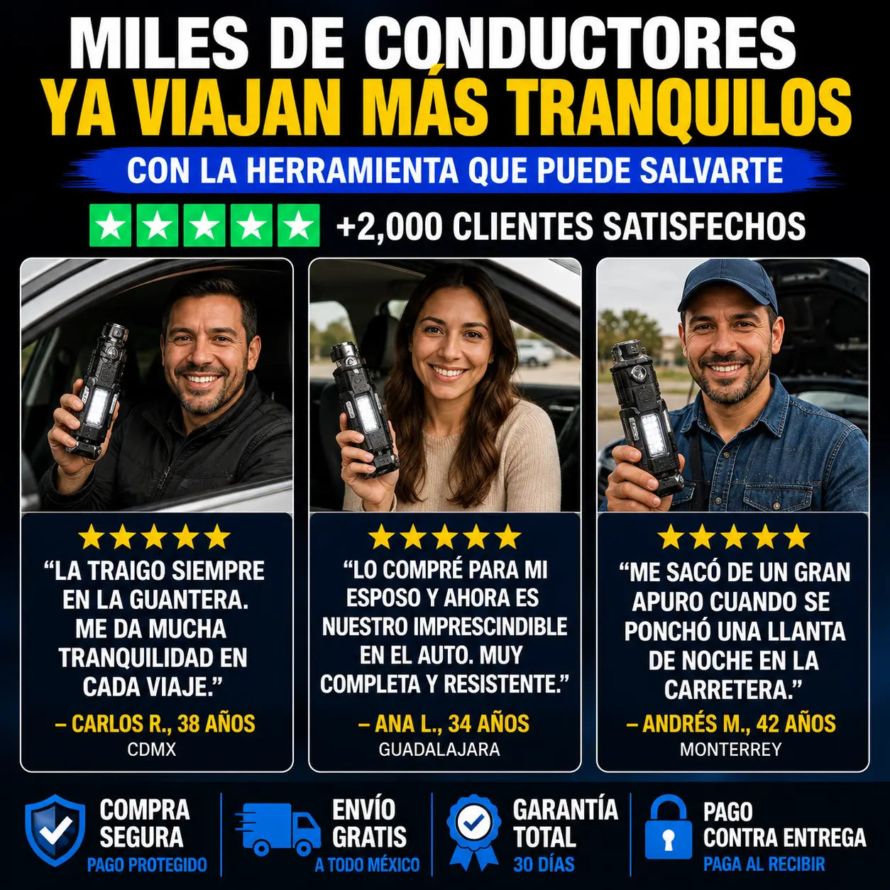 Linterna Multifuncional con Martillo y Power Bank