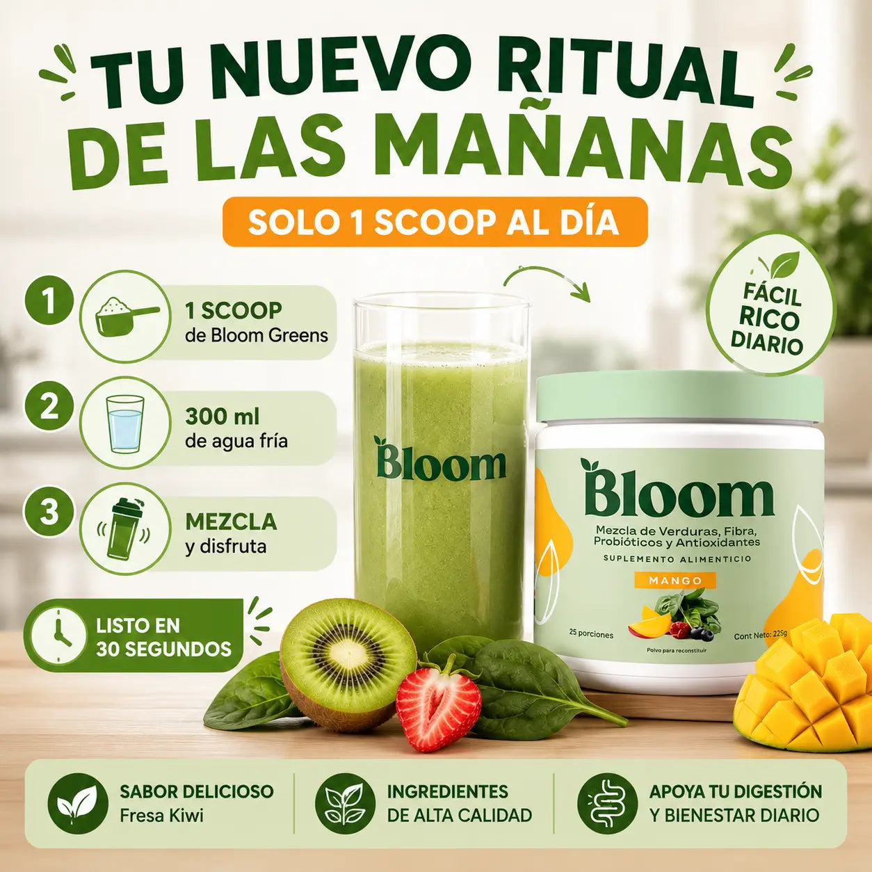 Bloom – Suplemento Alimenticio Sabor Fresa Kiwi