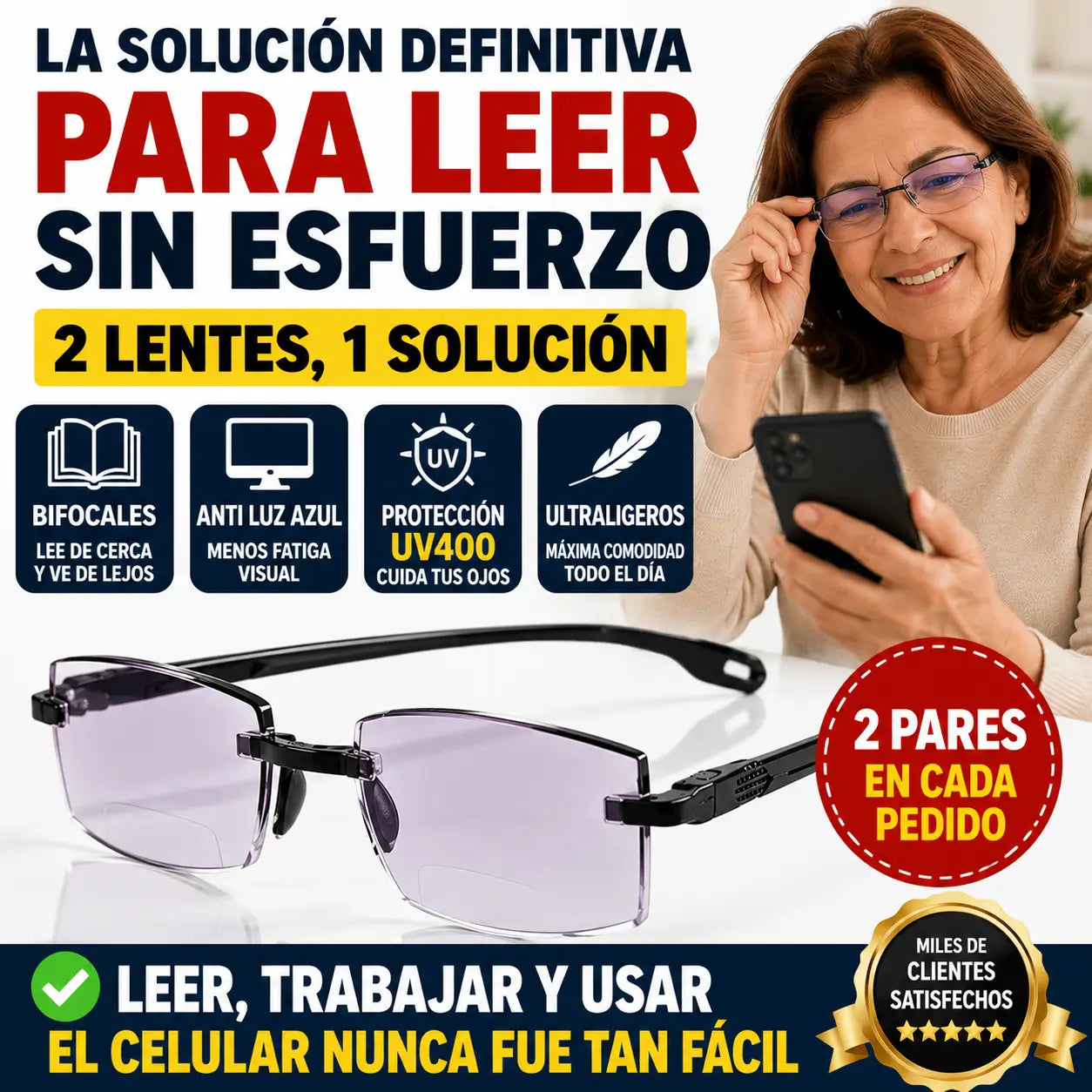 Lentes de Lectura Bifocales TR90 Anti Luz Azul