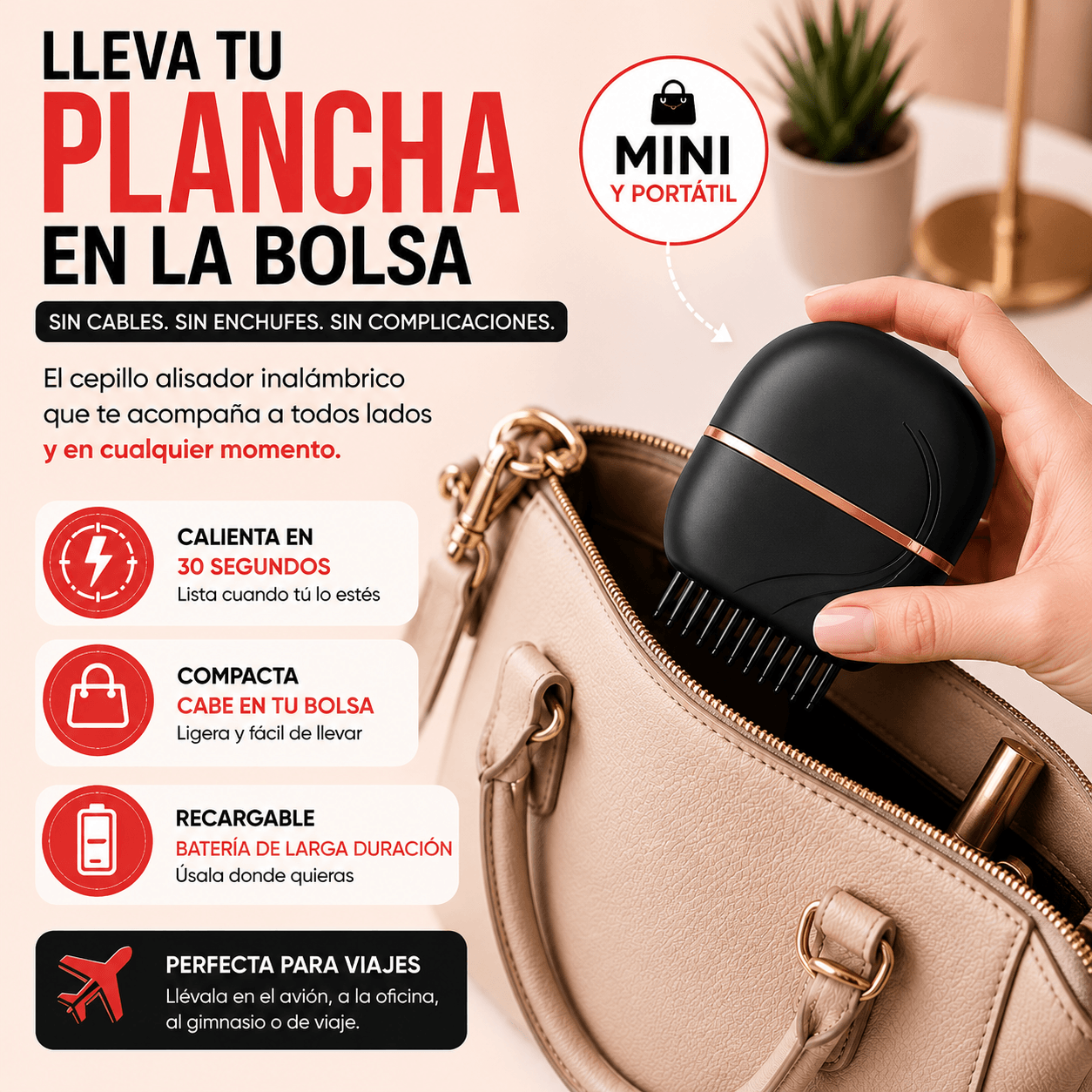 LisseGo™  Mini Cepillo Alisador Recargable