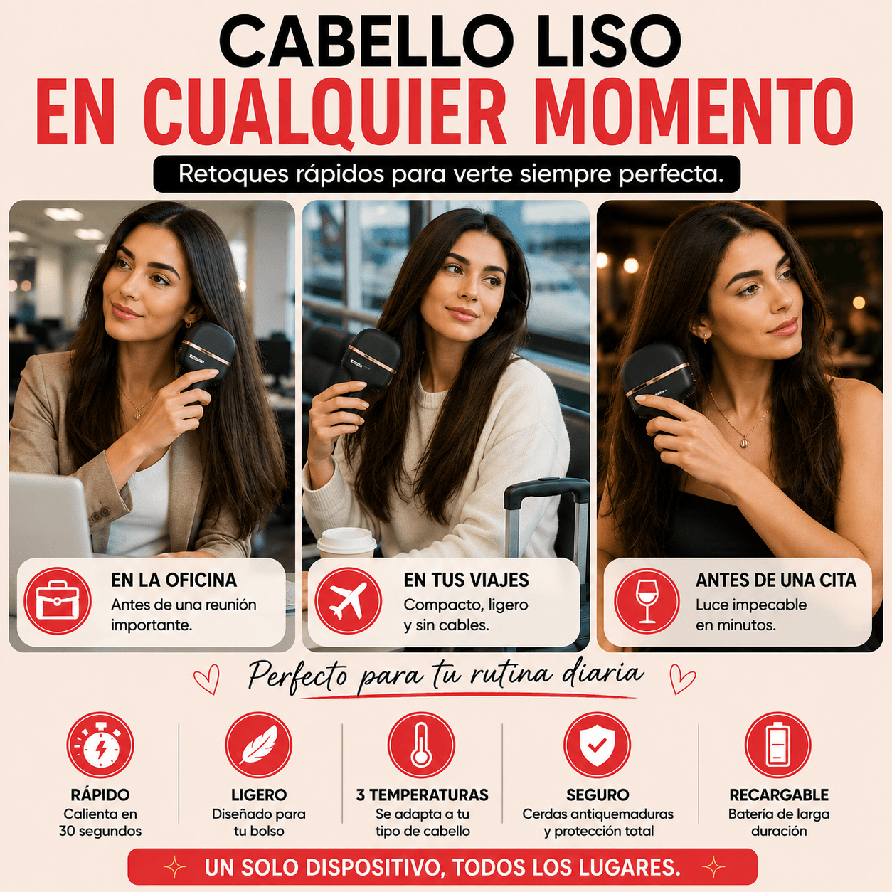 LisseGo™  Mini Cepillo Alisador Recargable