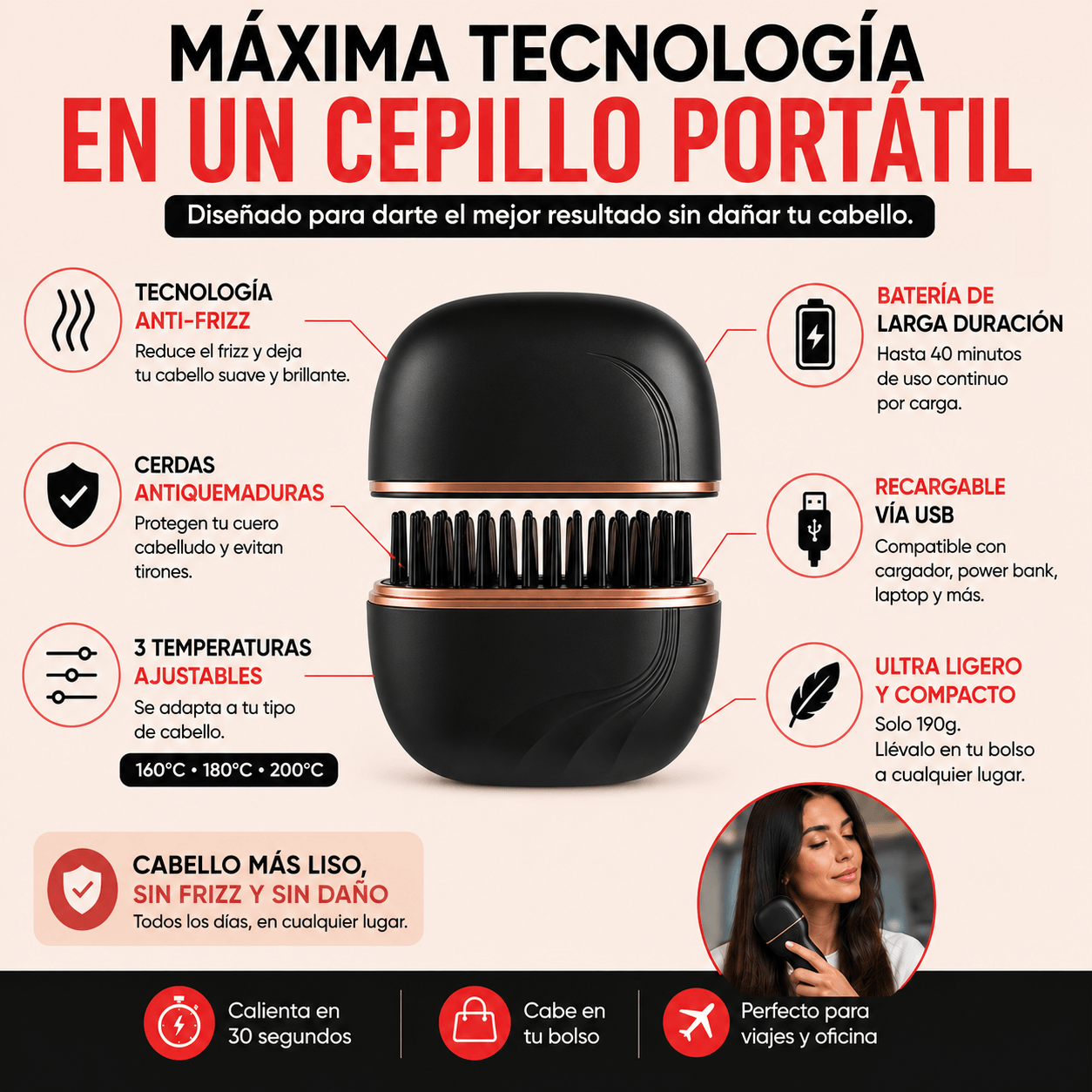 LisseGo™  Mini Cepillo Alisador Recargable