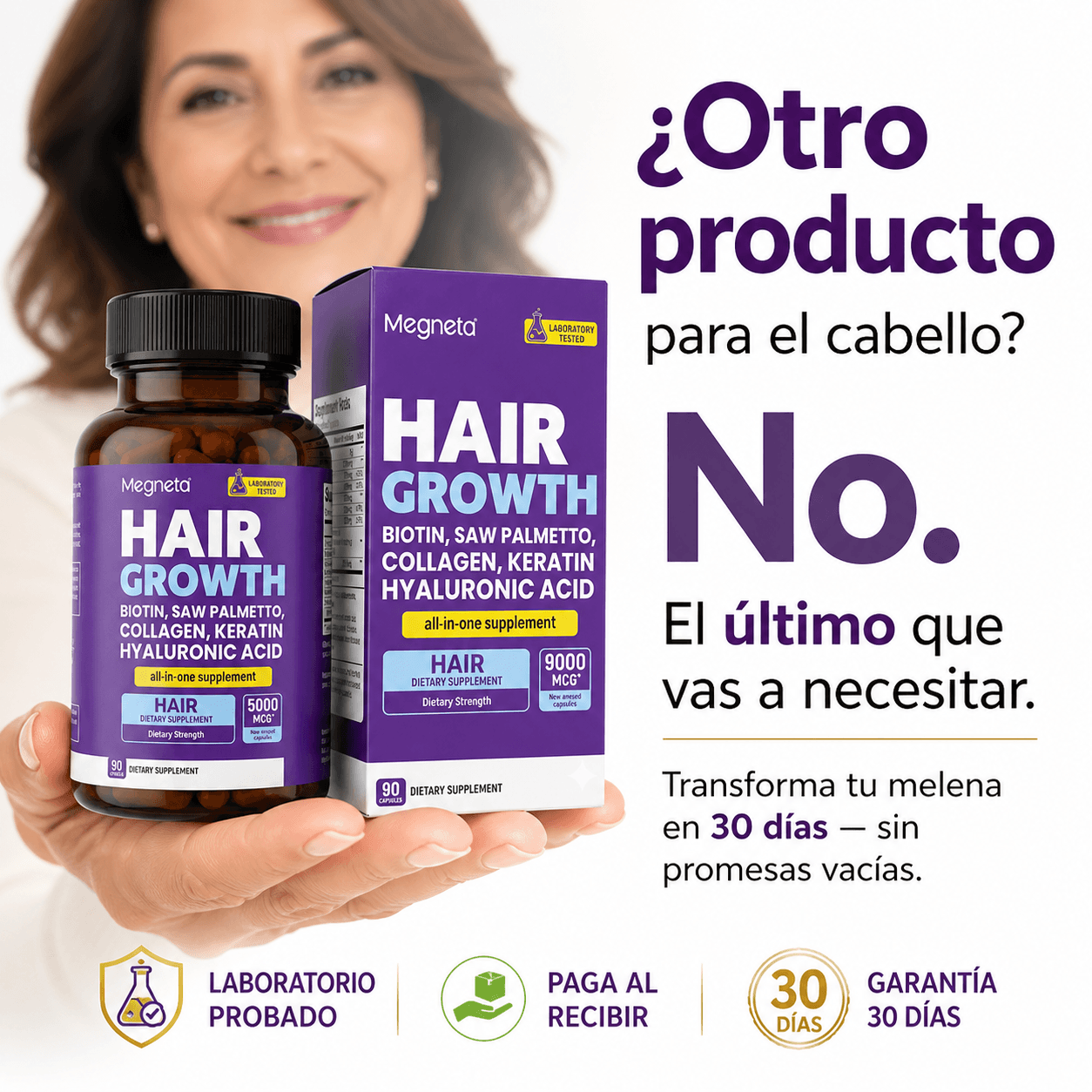 Cápsulas de Crecimiento Capilar con Ácido Hialurónico y Keratina