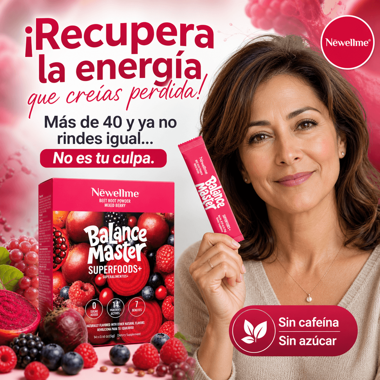 Newellme® Polvo de Superalimentos Mezcla de Bayas 14 Sobres