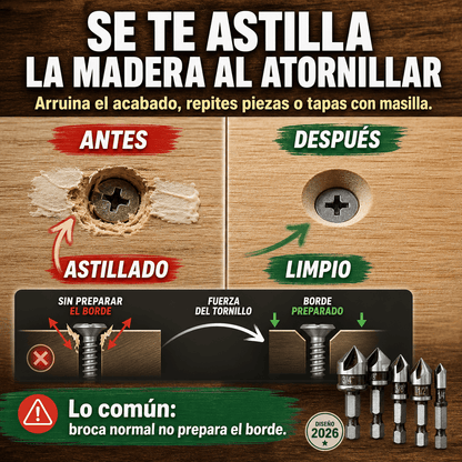 Juego de Brocas Avellanadoras de Acero para Madera
